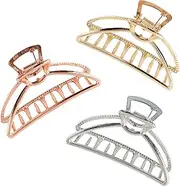 3 Pack Metal Hair Clips for Women Hair Claw Clips Medium for Thick Hair (Silver + Gold + Rose Gold)