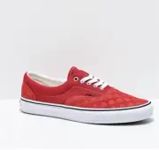 Size 10 - Men’s VANS Era Deboss Checkerboard Skateboard Shoes - Pompeian Red