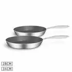 SOGA Stainless Steel Teflon Fry Pan Induction Non Stick Frying Pan 28cm 34cm Set