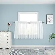 UPOPO White Sheer Tier Curtains 36 inches Long Kitchen Tiers Linen Textured Cafe Curtains Bathroom Short Small Curtain for Door Window Curtains 2 Pieces Rod Pocket 25" Wx36 L