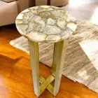 15"Round White Agate Stone Corner Coffee Table Top Handmade Modern Home Deco Top