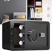 Electronic Safe, Numeric Keypad Panel,2 Ways to Unlock(Password/Key), Steel Structure + Anti-pry Door, Anti-theft Vibration Alarm, For Office(Inner Size: 24.5x34x20cm),Black
