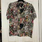 ED HARDY BLACK ROSE OF DEATH BUTTON UP SHORT SLEEVE SHIRT MENS SIZE Medium NWT
