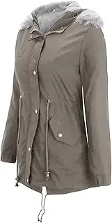[WUANDIXFA] Jackets for Women Trendy Fall Warm Lined Jackets Long Sleeve Overcoat with Hood Lightweight, Grey, 3X-Large