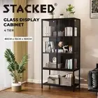 Stacked Tempered Glass Display Cabinet 4Tier Clear Showcase Bookcase Steel Frame