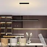 Minimalist Linear Pendant Light Modern Style Hanging Light Dimmable LED Metal Fixture Chandelier for Dining Room Kitchen Office Black Lamp Chandelier 2700K-6500K (180CM)
