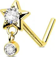 [Jewseen] 14ct Yellow Gold Star L Shape CZ Nose Stud