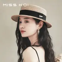 在飛比找蝦皮商城精選優惠-MISSKOI【現貨】平頂拉菲草帽女春夏季日系百搭平沿帽時尚