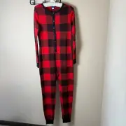 NWT Old Navy One Piece Pajamas Waffle Thermal Red Black S Small Sleepwear Womens