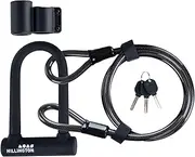 Hillington Bike Lock - 16mm Heavy Duty Steel U-Lock Shackle with Cable and Keys - High Security Anti Theft Protection Mounting Brackets - Mountain, Road, Electric, Folding Bikes & Scooters