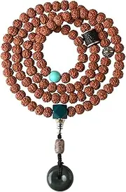 [YANYUEAZ] Prayer Beads,Beads Necklace,Bracelet, 108 Natural Beads Necklace Bracelet,Vajra Bodhi Prayer Bead for Yoga Meditation Buddhist Rosary Beads Cuff Jewelry(Color:A)
