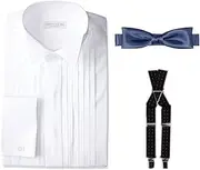 DRESSCODE101(ドレスコード101) Dress Code 101 Groom Accessory 3-Piece Set, Wing Collar Shirt, Bow Tie, Suspenders, Choose from 40 Different Combinations, Stylish, Front Shooting, Wedding, Groom, Set, Black, Navy, Red, Silver, Shirt