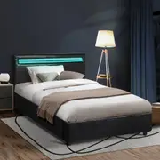 Oikiture Bed Frame RGB LED King Single Gas Lift Storage Base Black