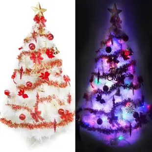 【摩達客】台灣製-10尺/10呎-300cm特級白色松針葉聖誕樹(含紅金色系/含100燈LED燈6串/附控制器)