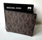 NWT $98 Michael Kors Jet Set Men’s Slim Billfold Wallet in Brown Color