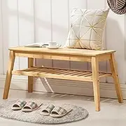 Nnewvante Bamboo Entryway Bench, 33.46" Dining Bench, 2 Tier Indoor Storage Bench for Living Room, Bedroom, Hallway, Outdoor Bench Holds up to 300lbs