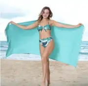 2 PACK Turkish Beach Towel 100% Cotton Prewashed for Soft Absorbent Turquoise