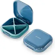 Small Pill Organiser, Travel Pill Box, Portable Pill Case, Pill Container for Pocket Purse 4 Compartments, Daily Compact Travel Medicine Holder for Vitamins Medication (Blue)
