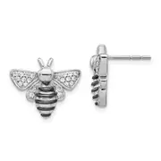 Solid 14k White Gold Simulated CZ Bee Earrings