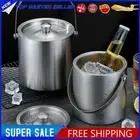 Stainless Steel Insulated Ice Bucket Wine Beer Cooler with Lid for Beach Picnics