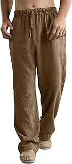 Men's Linen Pants 2025 Summer Lightweight Casual Long Pants Loose Fit Elastic Waist Drawstring Yoga Beach Trousers