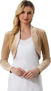 Allegra K Women's Long Sleeve Cardigan Velvet Open Front Cropped Bolero Shrug