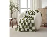 Dreamaker Checkered Plush Heated Throw Olive & Cream - 130 x 160cm