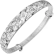 [BABESA] Sterling Silver Bracelet,Chain Bangle,Silver Bracelet for Women,Silver Plated Bracelet for Women Elegant Shiny Star Engraving Charming Silver Bangle Silver Friendship Bracelets for Christmas Birthday