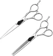 MERRYHAPY 2PCS Professional Hair Cutting Scissors Barber Shears with Thinning and Straight Scissor for Home and Salon Use Durable High Hardness Design