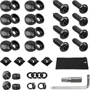 License Plate Screws Kits, Black Anti Theft Mounting Hardware for Car Tag Plate Frames Covers, M6 (1/4") Tamper Proof Screws, Fastener Nut, Caps Cover for Front Rear Frame Holder Mounting