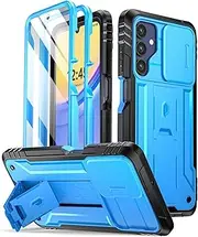 [Poetic] Revolution Case for Samsung Galaxy A15 5G, [Slide Camera Cover], [20FT Mil-Grade Drop Tested],Full-Body Military Grade Shockproof Cover with Kickstand and Built-in-Screen Protector, Light Blue