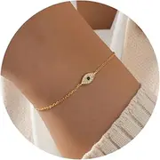 [FASHGOOD] 925 Sterling Silver Evil Eye Bracelet for Women,Dainty Adjustable Sapphire Devil's Eye Charm Bracelet,Gold Silver Chain Ankle Bracelet for Girls
