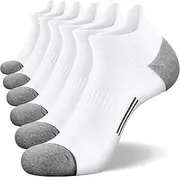 [FITRELL] 6 Pack Ankle Running Socks for Men and Women Low Cut Cushioned No Show Athletic Sports Compression, Shoe Size 12-15, New White, New White, 12-15