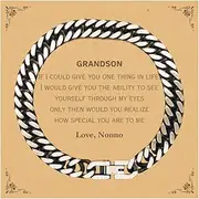 [Generic] Grandson Cuban Link Chain Bracelet Engraved Love Nonno, Perfect Birthday Gifts to Inspire Confidence and Hope for Special Occasions, Small, Silver Plated Zinc, Cubic Zirconia