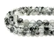 AAA Black Hair Tourmaline Rutile Quartz Smooth Round Gemstone Beads RN42A