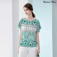 在飛比找momo購物網優惠-【Master Max】荷葉袖清涼幾何圖形雪紡上衣(8417