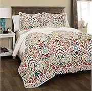Lush Decor 16T000187 Clara 3 Piece Quilt Set, King, Turquoise/Tangerine