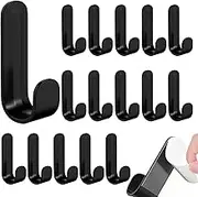16 Pack Plastic Adhesive Hooks,Damage-Free Hooks Holder,Key Holder,Cute Key Hooks,J-Shaped Decorative Wall Hooks for Hanging Hat Cup Glass Headset Towel (Black)