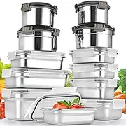 24PC 304 Stainless Steel Food Storage Containers with Lids, Airtight Meal Prep Lunch Containers Reusable, Leak proof Bento Lunch Box, Food Containers for Pantry Nestable | Oven/Dishwsher/Freezer Safe