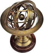 Castle Instruments Antique Brass 11" Armillary Sphere Globe Astrolabe Zodiac Engraved Celestial Globe Wooden Base (Multicolored)