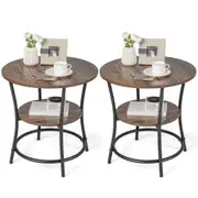 Costway 2PCS Round Coffee Table Sofa Side Table Nightstand w/Storage Shelf Home Furniture Brown