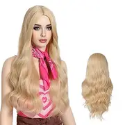 Blonde Cosplay Wigs for Women 26 Inch Long Wavy Blonde Wig Middle Part Synthetic Cosplay Wigs for Princess Cos Play Daily Use Halloween Wigs