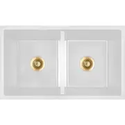 Baiachi Double Bowl Granite Kitchen Sink White with Brushed Gold Waste