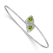 14k White Gold Peridot and Natural Diamond Flexible Bangle