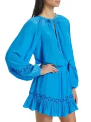 Ramy Brook Mini dress size XS Eyelet balloon sleeve v neck color Lake Blue