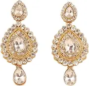 [Touchstone] Indian Bollywood curved fish Austrian crystals jewelry earrings in antique gold tone for women