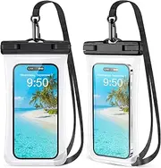 PEDVSTY 2Pack Waterproof Phone Pouch, IPX8 Waterproof Phone Case for iPhone 15 Pro Max Plus, Galaxy S24 S23 S22, Pixel 8a 7a Up to 7.2", Underwater Phone Dry Bag Beach Cruise Vacation, Black & Black