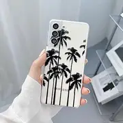 CrazyLemon for Samsung Galaxy A51 4G Case Silicone Clear with Cool Simple Design Transparent Ultra Thin Slim Soft Anti Scratch Shockproof Protective Phone Case Cover for Men Boys - Black Coconut Tree