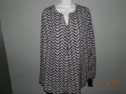 Pure Energy Printed black taupe Half Button Tunic 3/4 Sleeve Blouse Woman's 2x