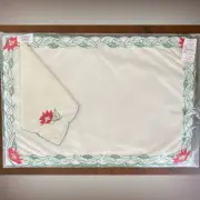 Christmas Placemat & Napkin 8pc Set NOS Vintage Poinsettia Cut Work Embroidery
